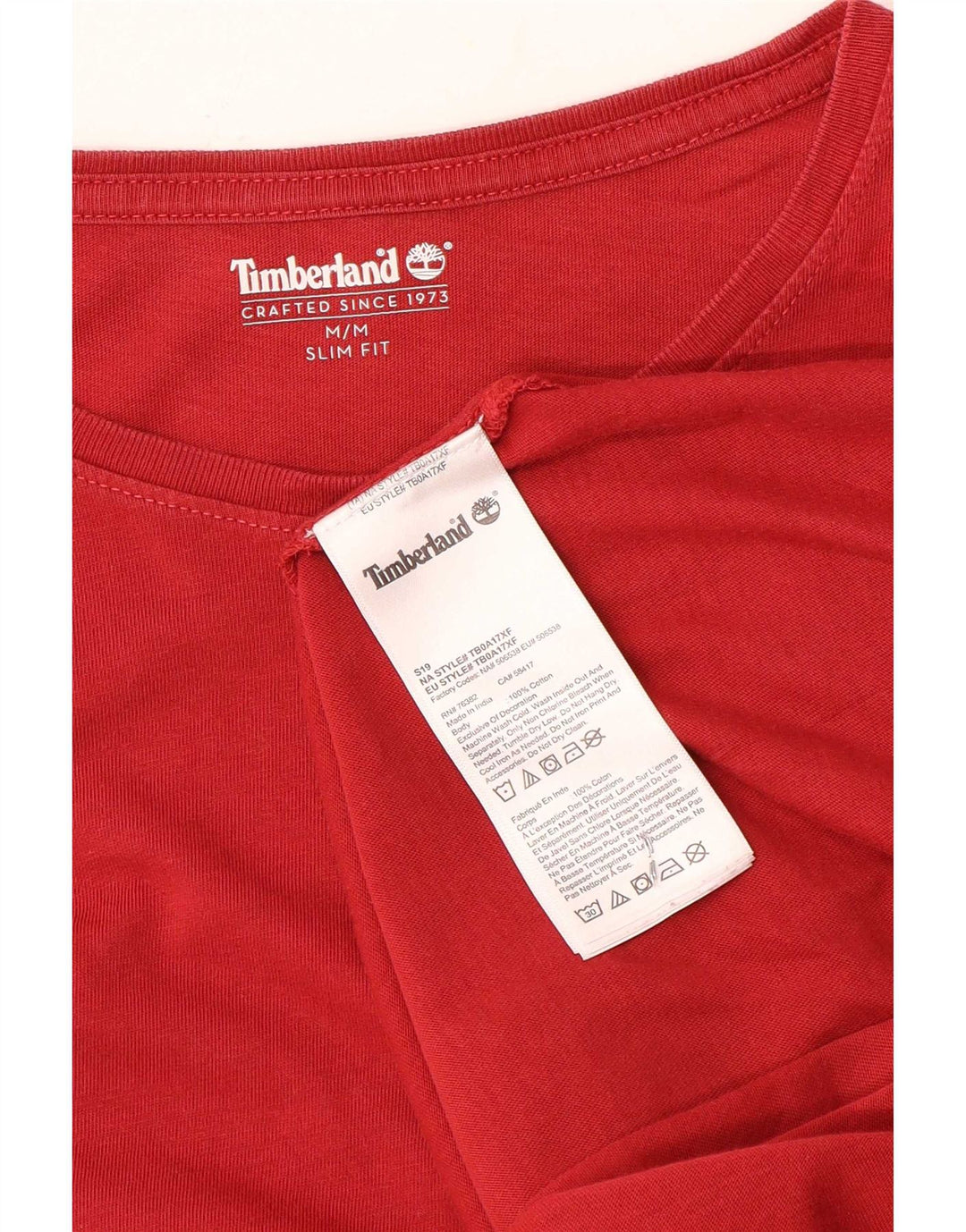 Timberland - Camiseta ajustada para hombre, color rojo medio, algodón