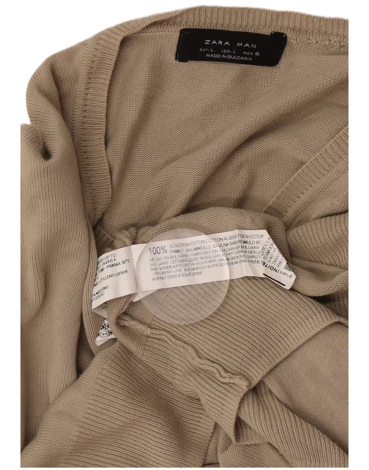 Zara Hombre Jersey Con Cuello En V Jersey Grande Marrón Algodón