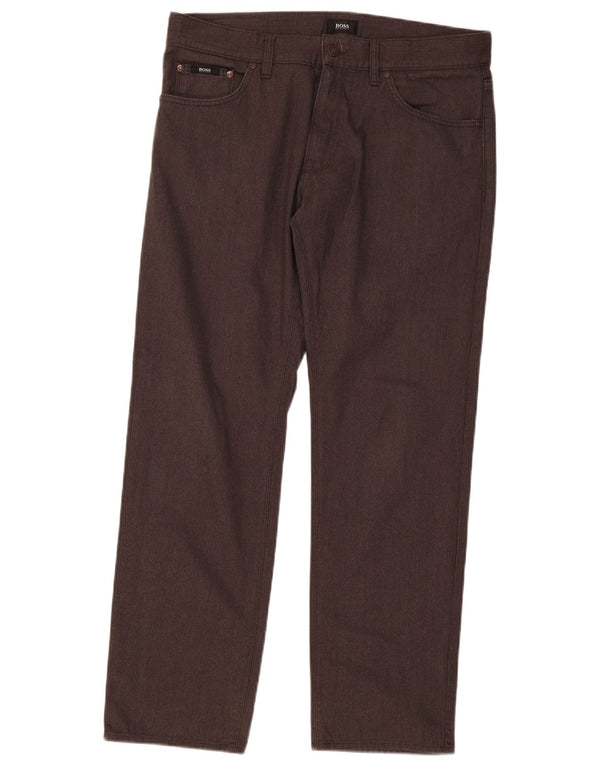 Hugo Boss Hombre Pantalones rectos informales W34 L30 Algodón en espiga marrón