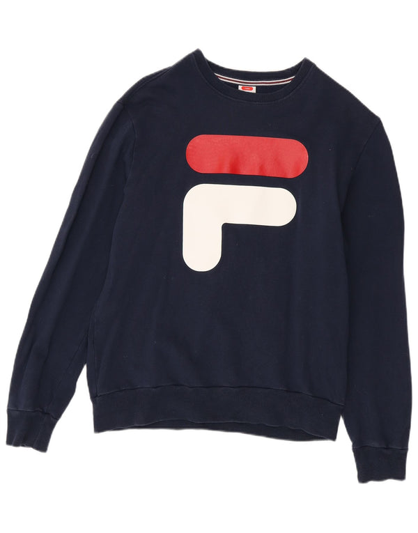 Fila Mens Tennis Graphic Sudadera Jumper IT 46 Pequeño Algodón Azul Marino