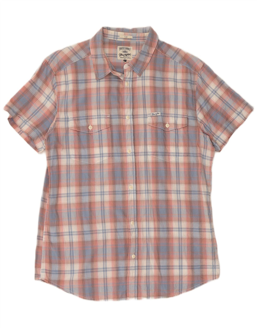 Wrangler Camisa Slim De Manga Corta Para Hombre XL Algodón A Cuadros Azul