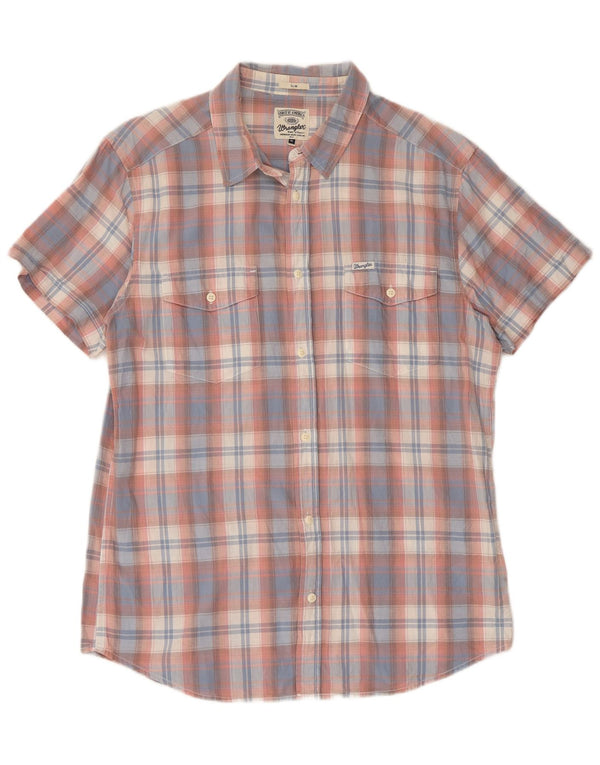 Wrangler Mens Short Sleeve Slim Shirt XL Blue Check Cotton