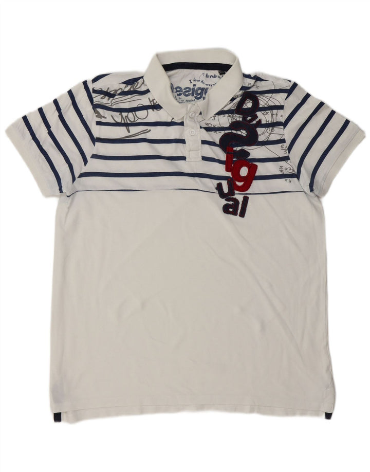 DESIGUAL Polo gráfico para hombre 2XL Blanco a rayas