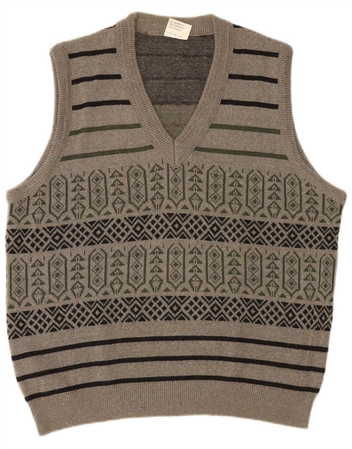 Vintage hombres chaleco tanque top grande gris geométrico algodón