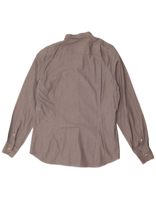 Camisa Massimo Dutti Hombre Slim Fit XL Algodón Rayas Grises