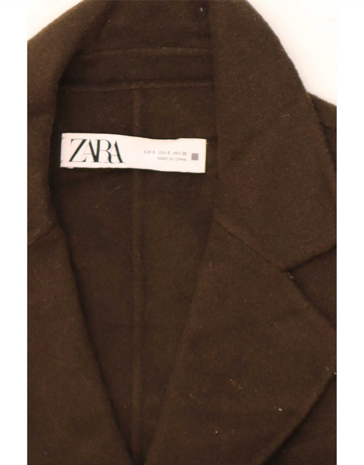 Zara Mujer Chaqueta Blazer Extragrande De Doble Botonadura UK 10 Small Lana Caqui