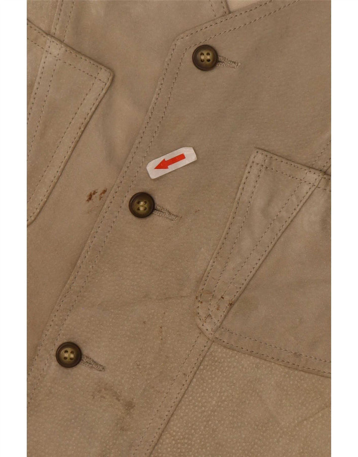 Vintage hombres ante utilidad chaleco IT 48 cuero beige medio