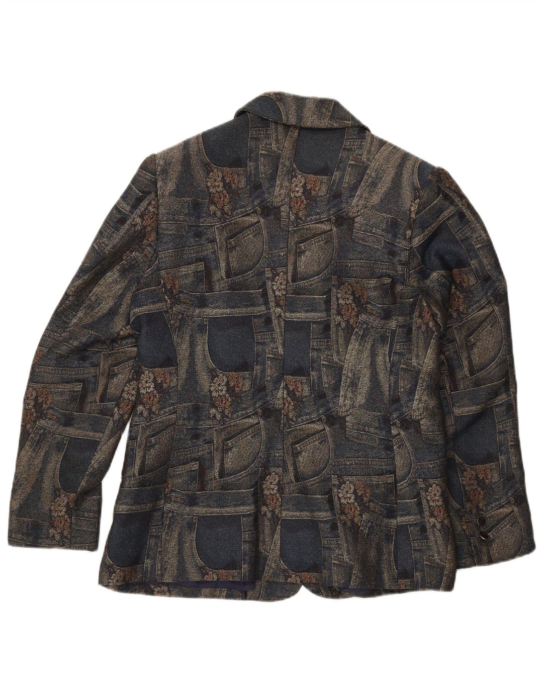 Carnet Chaqueta Blazer de 3 Botones para Mujer UK 40 Mediana Azul Marino Floral