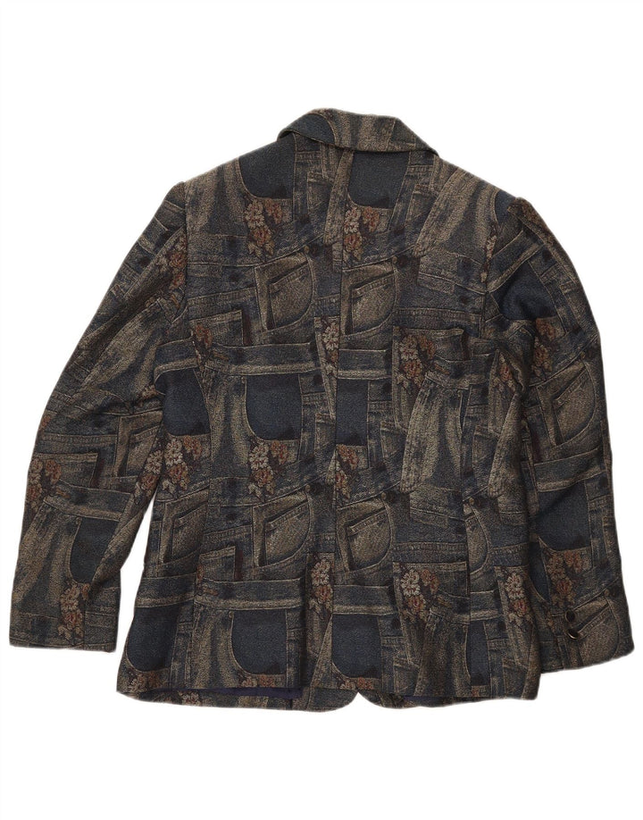 Carnet Chaqueta Blazer de 3 Botones para Mujer UK 40 Mediana Azul Marino Floral