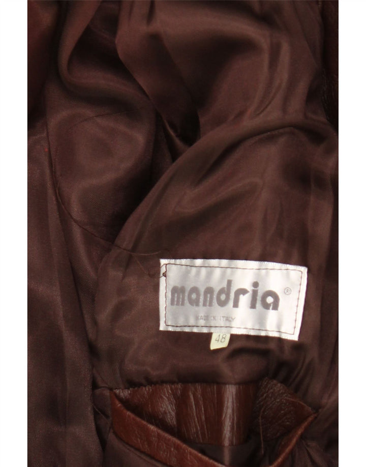 Abrigo de cuero vintage para hombre IT 48 Marrón medio