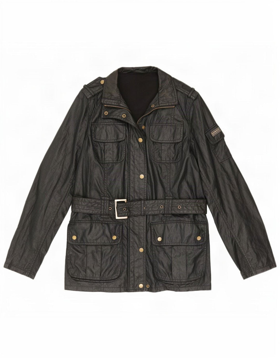 Barbour Chaqueta militar de piel sintética para mujer UK 44 Grande Poliéster negro