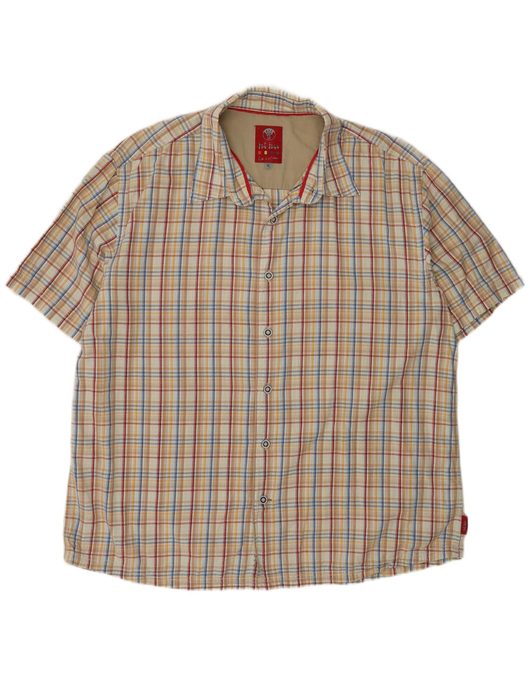 Camisa de manga corta para hombre Fat Face XL Algodón a cuadros beige