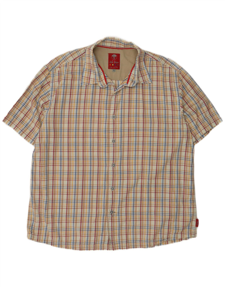 Camisa de manga corta para hombre Fat Face XL Algodón a cuadros beige