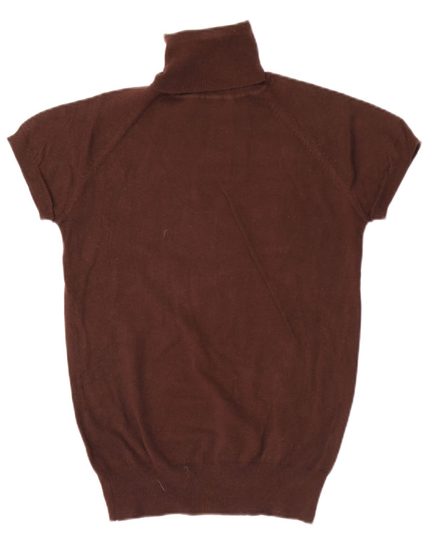 Zara - Jersey de manga corta con cuello vuelto para mujer, talla 40, talla grande, algodón marrón