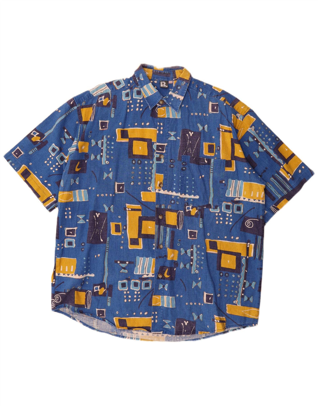 Camisa vintage de manga corta para hombre 2XL Patchwork azul