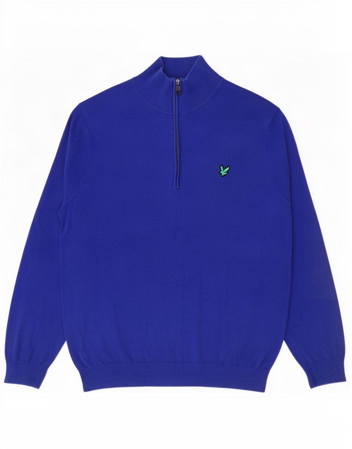 Lyle & Scott Jersey con cuello y cremallera para hombre, talla grande, algodón azul