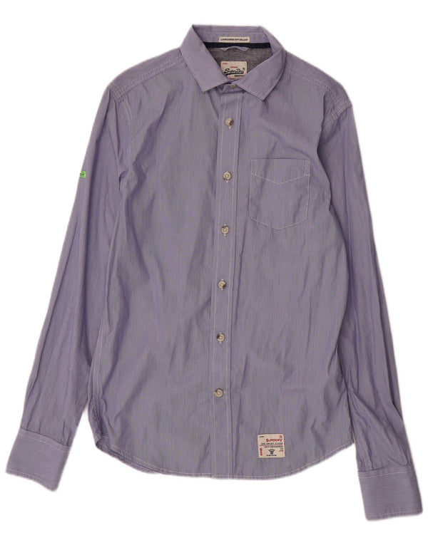 SUPERDRY Hombre Camisa Small Azul Rayas Algodón
