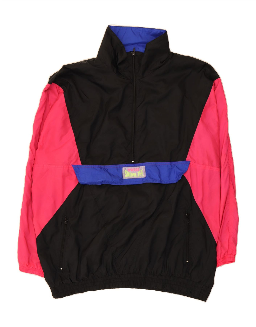 VINTAGE Mens Oversized Pullover Rain Jacket UK 44 2XL Black Colourblock Vintage Vintage and Second-Hand Vintage from Messina Hembry 
