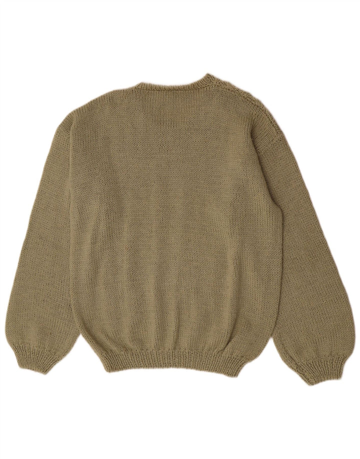 Vintage hombres cuello redondo jersey suéter grande verde