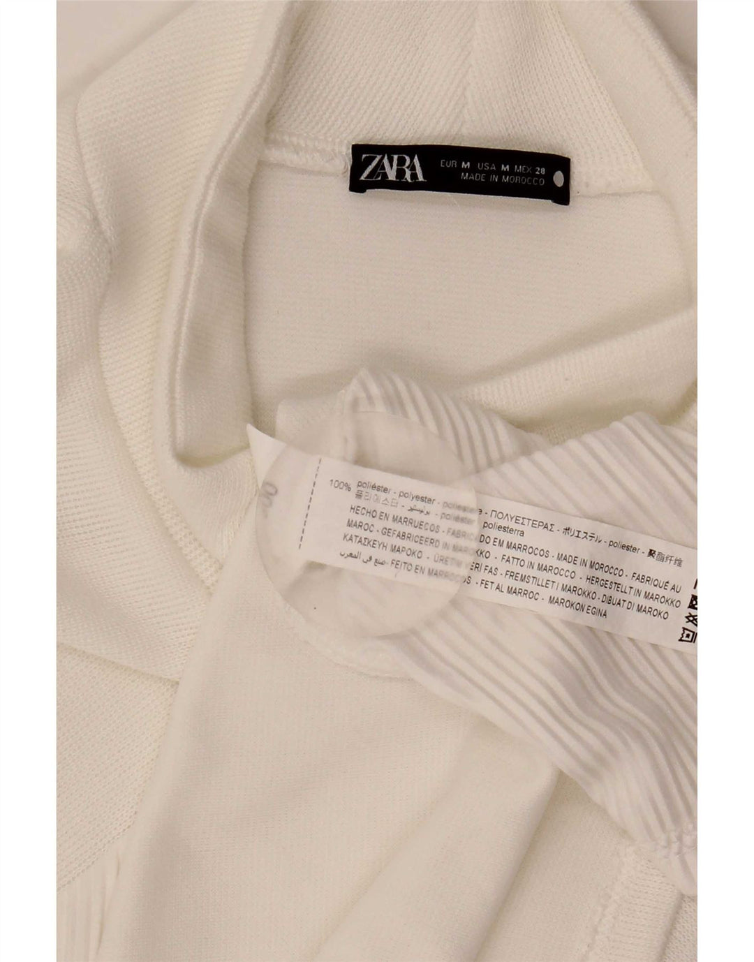 Zara Vestido recto de manga larga para mujer UK 44 Poliéster blanco mediano