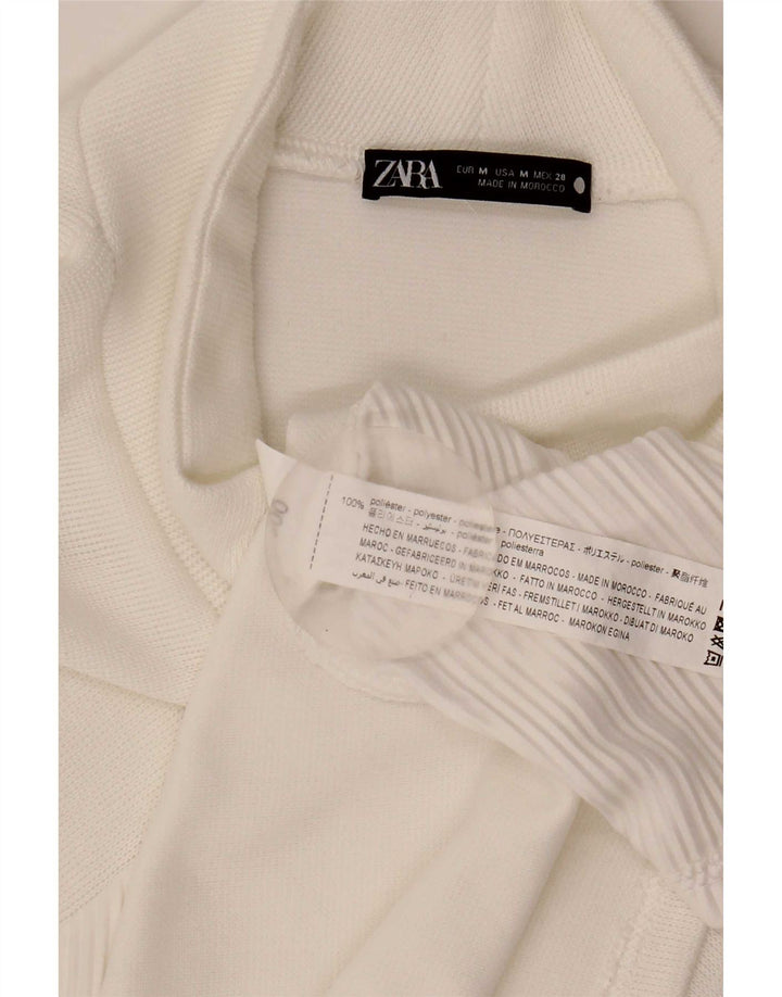 Zara Vestido recto de manga larga para mujer UK 44 Poliéster blanco mediano