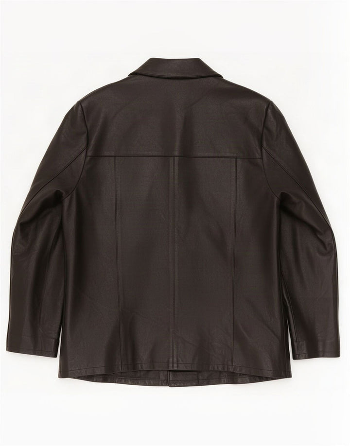 Vintage mujer cuero 3 botones Blazer chaqueta Reino Unido 14 medio negro