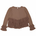 Zara Mujer Blusa Extragrande De Manga Larga Top UK 40 Small Marrón Colorblock