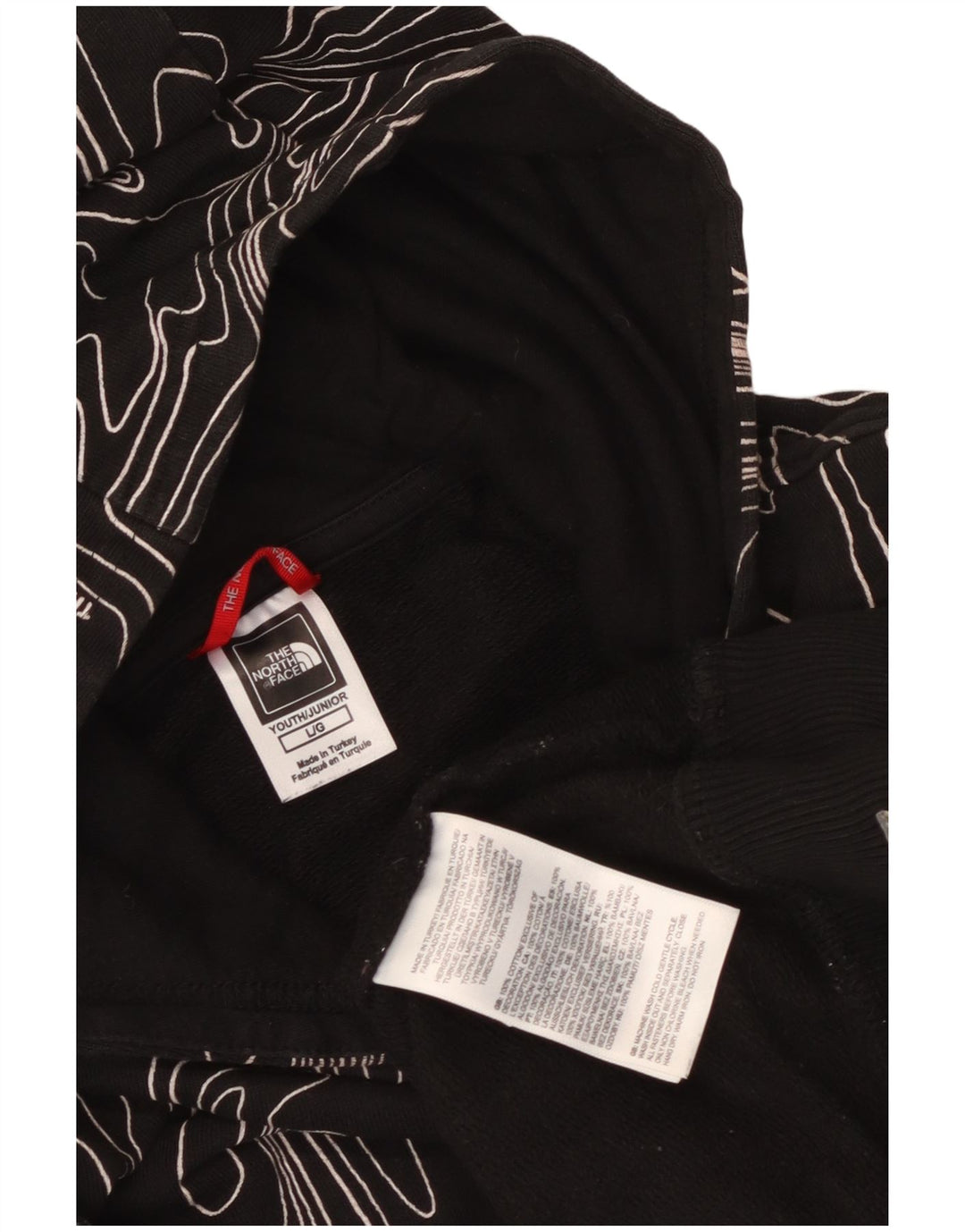The North Face - Sudadera con capucha para niños, diseño abstracto, talla grande, color negro, 11-12 años