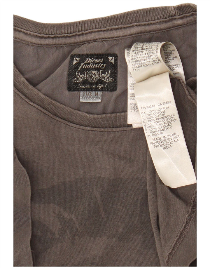 Diesel Hombre Camiseta Gráfica Top Algodón Gris Medio