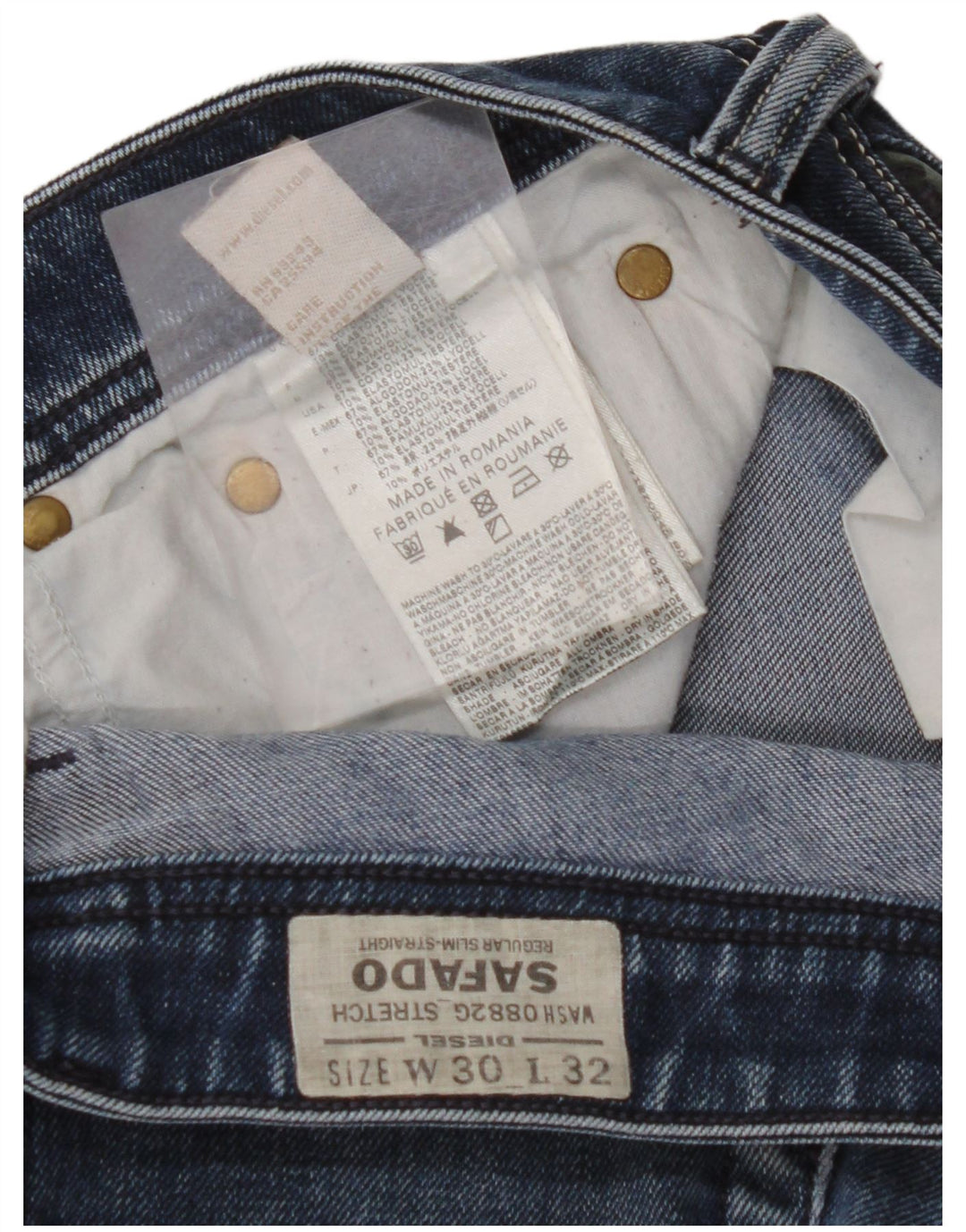 DIESEL Vaqueros Rectos Safado Regular Slim W30 L27 Algodón Azul Hombre