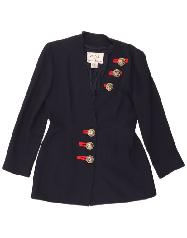 Vintage mujer 3 botones Blazer chaqueta IT 46 grande acetato azul marino