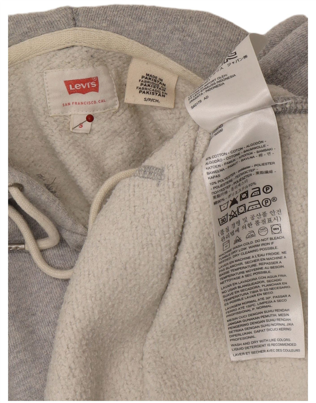 LEVI'S Mens Hoodie Jumper Small Grey Cotton