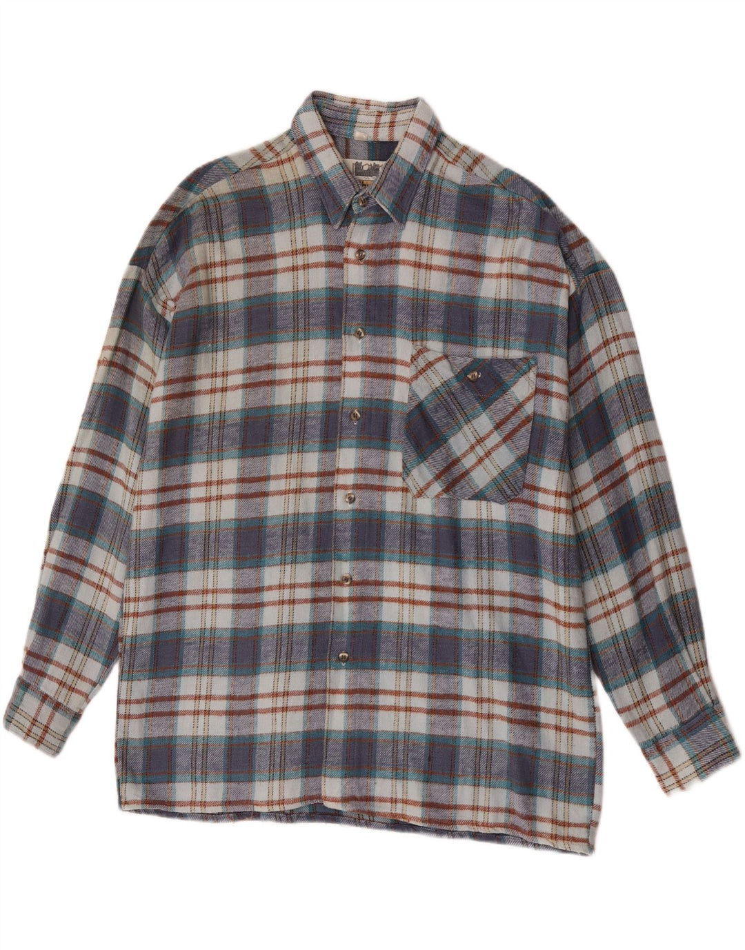 Camisa de franela Southwest para hombre, talla 41/42, algodón a cuadros azul grande