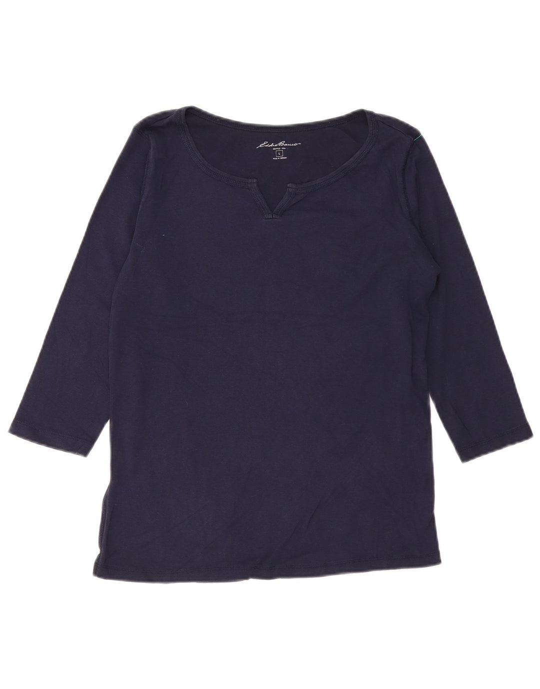 EDDIE BAUER Top para mujer manga 3/4 UK 46 Grande Algodón azul marino