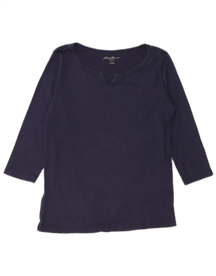 EDDIE BAUER Top para mujer manga 3/4 UK 46 Grande Algodón azul marino