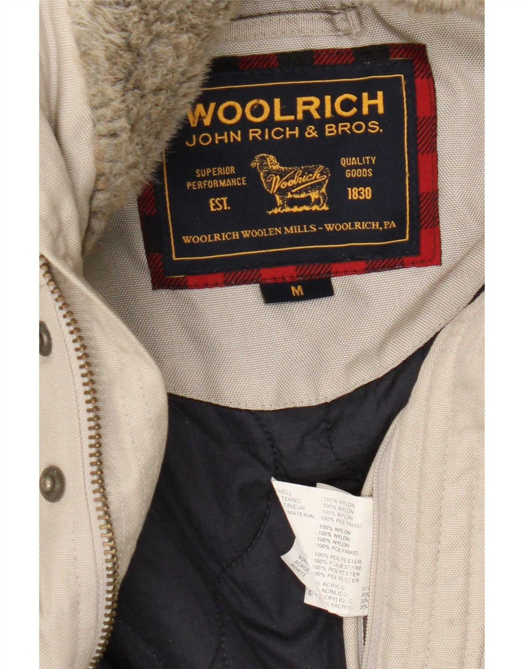 Woolrich Chaqueta bomber con capucha para hombre UK 38 Medium Beige Nylon