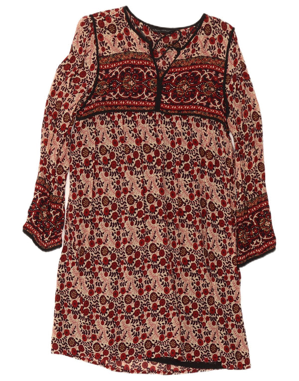 Zara Vestido Recto De Manga Larga Para Mujer UK 40 Small Rojo Floral