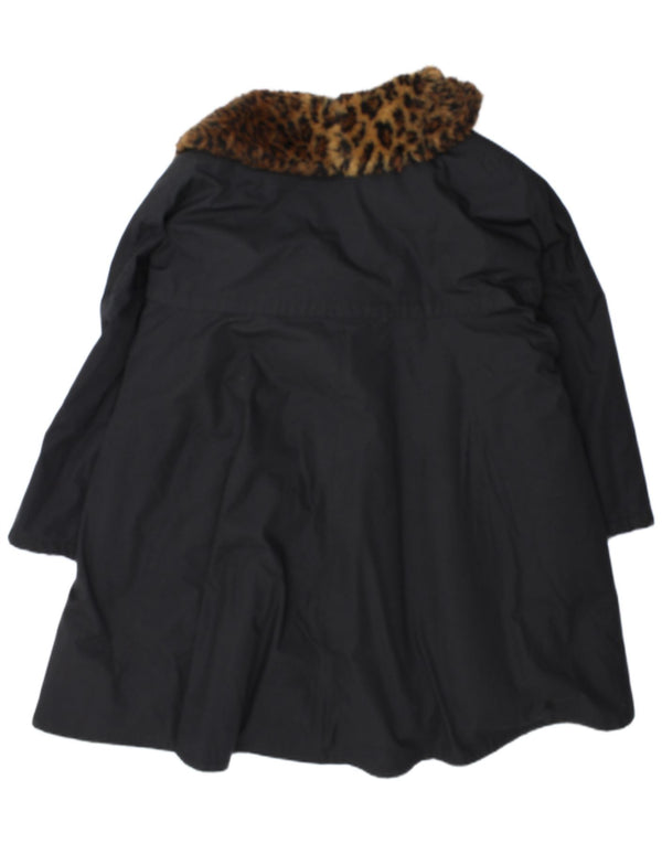 Vintage mujer abrigo Reino Unido 18 XL negro animal print