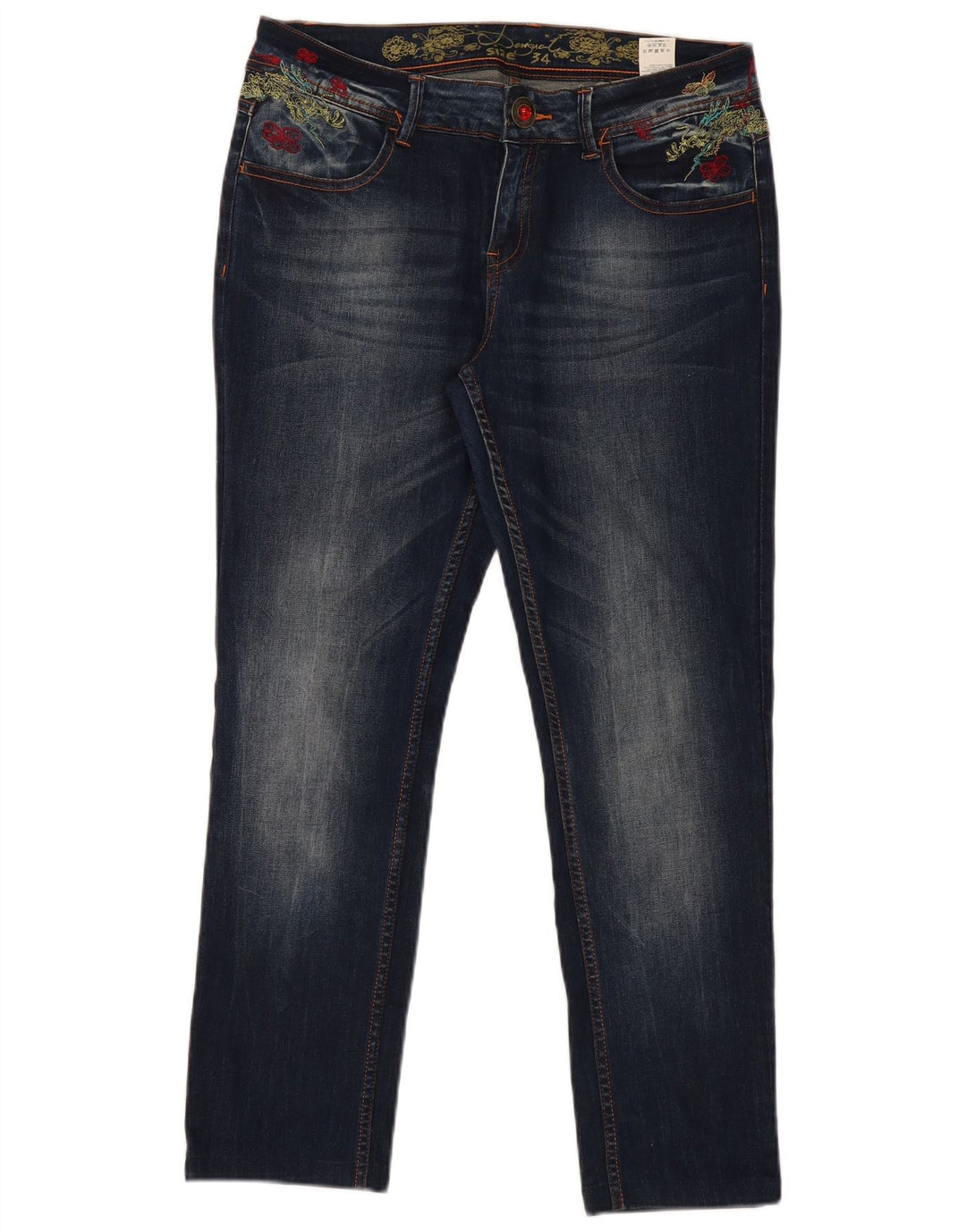 Jeans Desigual Mujer Graphic Slim W34 L29 Poliéster Azul Marino