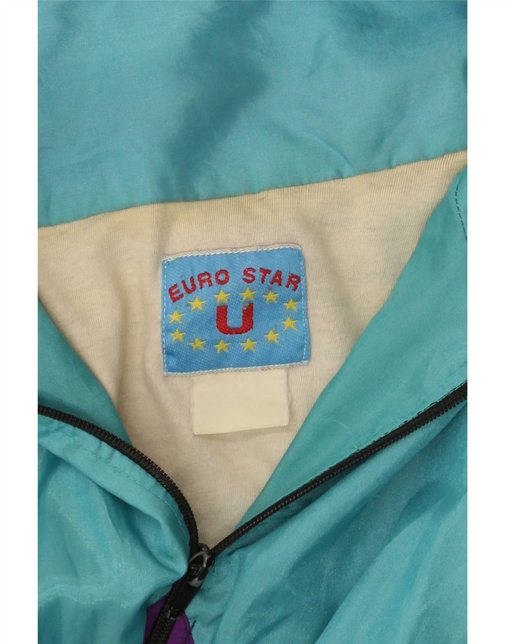 VINTAGE Hombres Loose Fit Chándal Top Chaqueta Grande Turquesa Colorblock