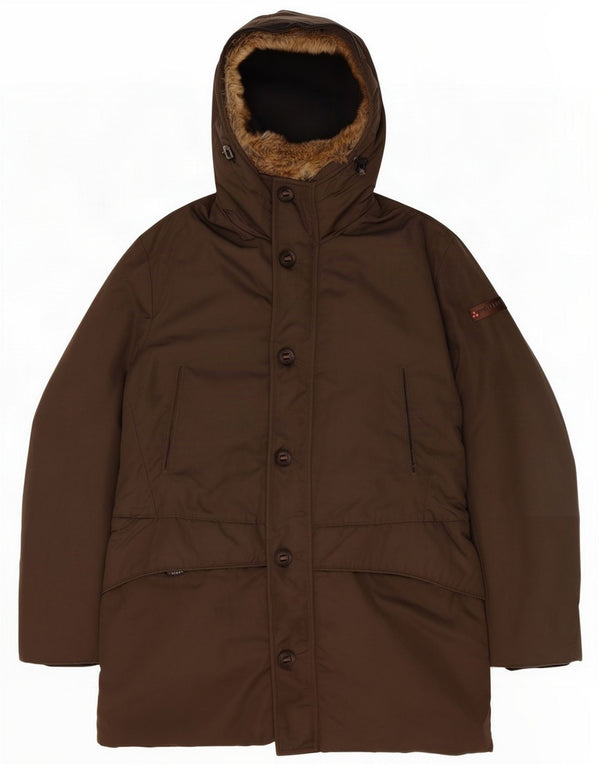 PEUTEREY Chaqueta parka acolchada con capucha para hombre Reino Unido 40 Grande Nylon marrón