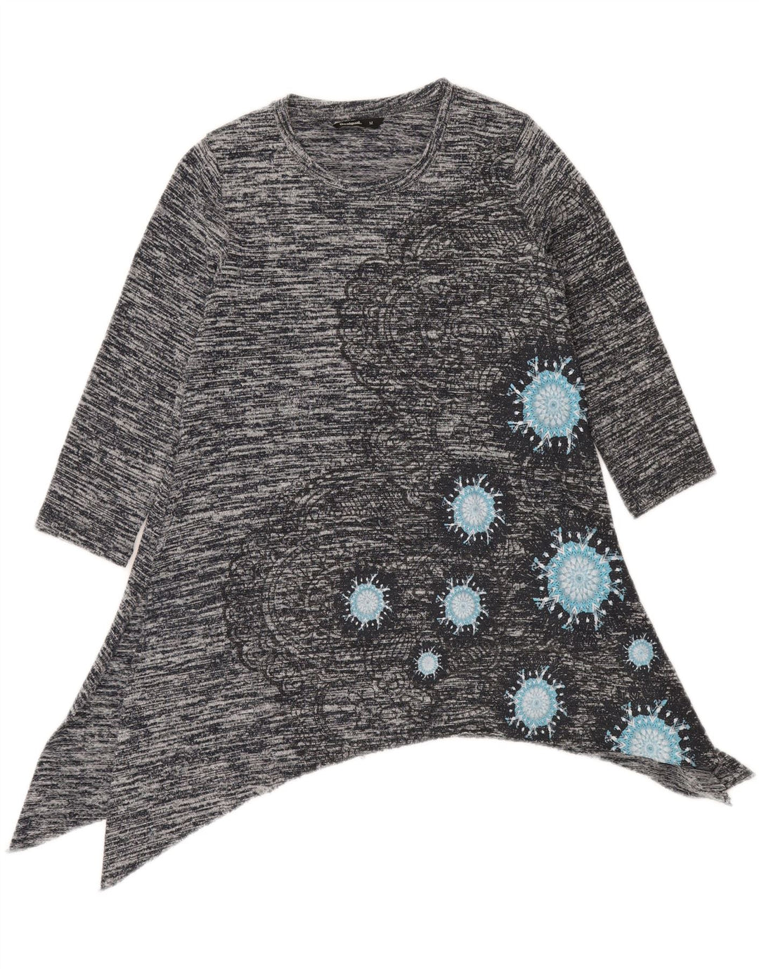 Desigual Top Túnica Asimétrica para Mujer Reino Unido 12 Gris Medio Moteado Bohemio