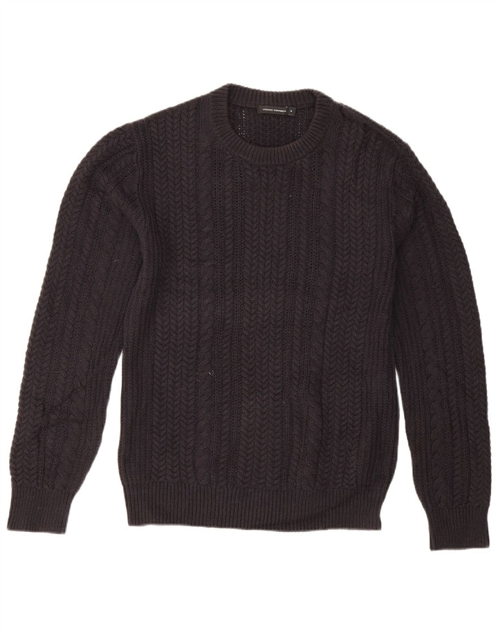 French Connection Jersey de cuello redondo para hombre, talla pequeña, algodón azul marino