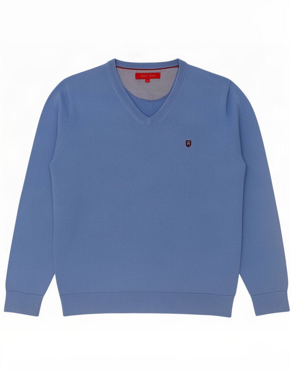 Tommy Hilfiger Mens V-Neck Jumper Sweater Large Blue Cotton