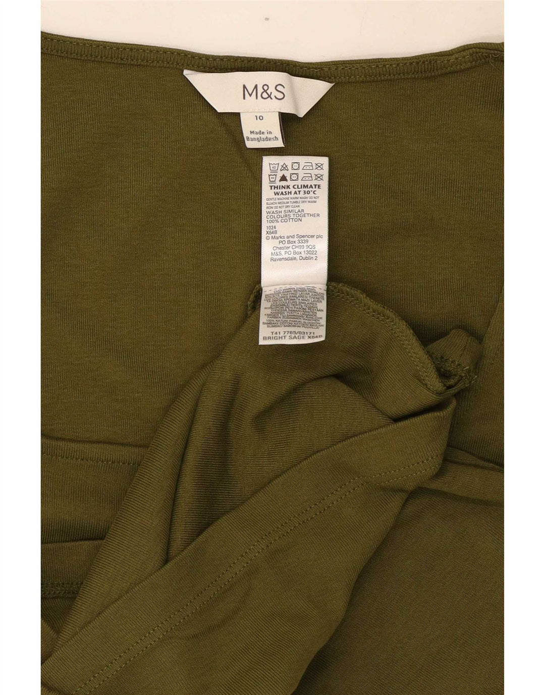 Marks & Spencer Camiseta para mujer Top UK 10 Small Khaki Cotton