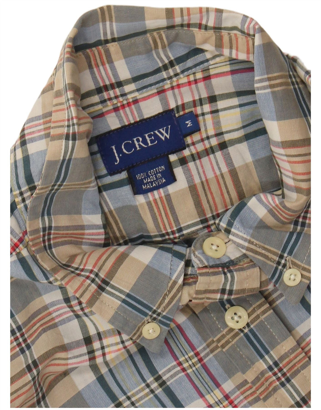 J. CREW Camisa de manga corta para hombre de algodón a cuadros multicolor mediano
