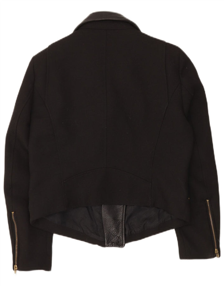 ZARA Chaqueta Biker Corta para Mujer Reino Unido 44 Grande Negro