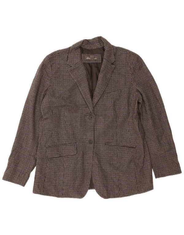 Eddie Bauer Womens 2 Button Blazer Jacket US 20 2XL Grey Houndstooth Wool