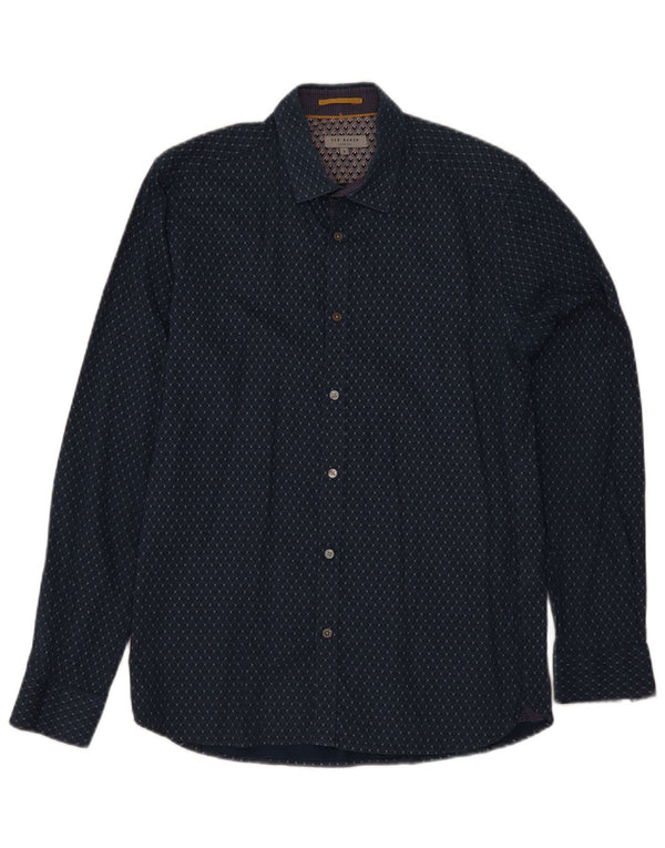 Ted Baker Camisa para hombre Talla 3 Mediana Azul marino Algodón floral