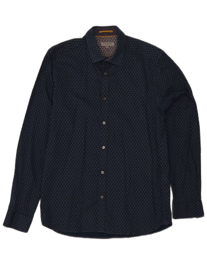 Ted Baker Camisa para hombre Talla 3 Mediana Azul marino Algodón floral